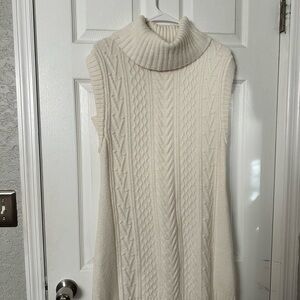 Cream Sleeveless Turtleneck Sweater Dress